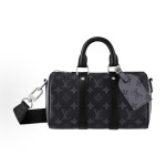LOUIS VUITTON keepall 25 Black Knight Monogram Adjustable Shoulder strap crossbody handbag in black and grey