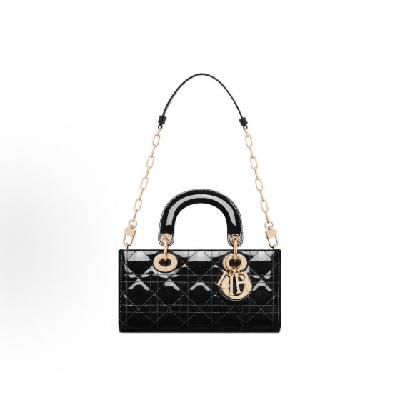 DIOR Lady D-Joy light gold finish pendant with vine check pattern detachable and adjustable shoulder strap Princess handbag, small size for women, black