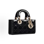 DIOR Lady D-Joy light gold finish pendant with vine check pattern detachable and adjustable shoulder strap Princess handbag, small size for women, black
