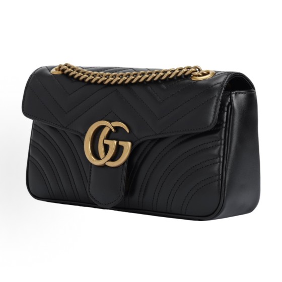 GUCCI GG Marmont gold Logo distressed quilted chain bag crossbody single-shoulder bag, small size for women, black