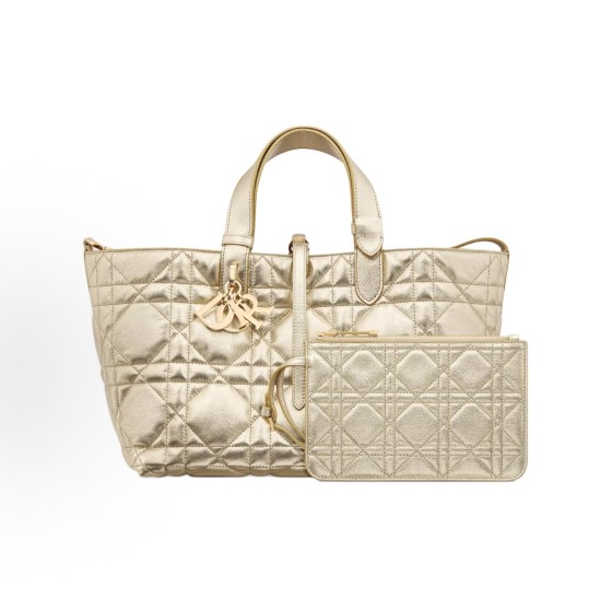 DIOR Toujours metal pendant adjustable shoulder strap Indigenous bag single-shoulder handbag medium-sized women\'s gold