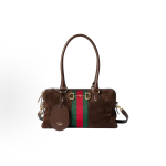 GUCCI Borsetto brand logo, golden metal Boston bag, shoulder bag, medium size for women, dark brown