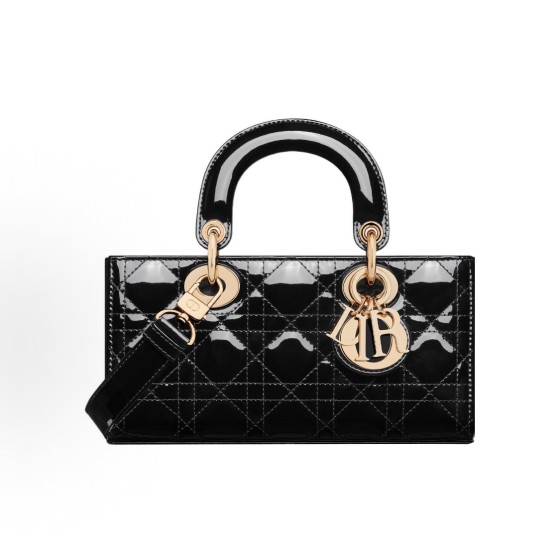 DIOR Lady D-Joy light gold finish pendant with vine check pattern detachable and adjustable shoulder strap Princess handbag, small size for women, black