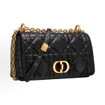DIOR Caro gold metal CD clasp single-shoulder bag, medium size for women, black