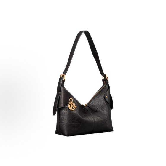 DIOR Voyage 26S retro gold finish metal pleated design single-shoulder bag medium-sized women\'s black