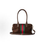 GUCCI Borsetto brand logo, golden metal Boston bag, shoulder bag, medium size for women, dark brown
