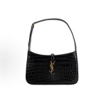 SAINT LAURENT YSL Le 5 A 7 Gold Logo, metal hook buckle opening and closing design, crocodile pattern embossed underarm bag, stray bag, shoulder bag, handbag, black