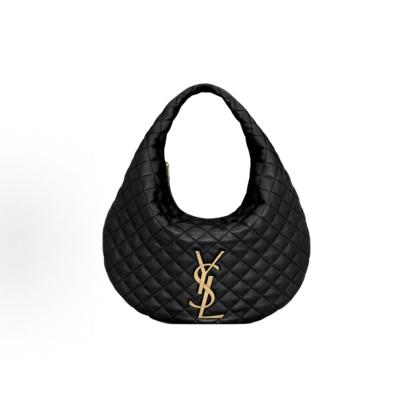 SAINT LAURENT ICARE diamond-quilted solid color design HOBO bag, black handbag