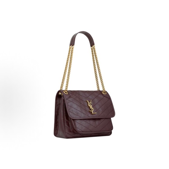 SAINT LAURENT YSL Niki brand Logo bronze decorative crossbody single-shoulder bag medium-sized Cabernet Sauvignon red