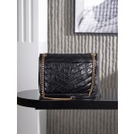 SAINT LAURENT YSL Niki V-shaped retro bronze decorative single-shoulder bag, medium size, black