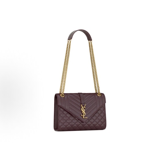SAINT LAURENT YSL ENVELOPE Golden letter logo chain shoulder strap envelope bag, medium Cabernet Sauvignon red
