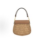 SAINT LAURENT VOLTAIRE Bronze decorative wicker handbag in natural color with brick red
