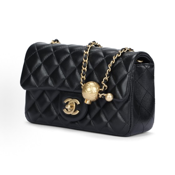 CHANEL Classic Flap CF 24K Little Gold ball classic leather chain gold buckle shoulder strap adjustable crossbody shoulder bag black