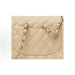 CHANEL Classic Flap CF chain leather interlocking diamond grainy calfskin crossbody shoulder bag medium size apricot color
