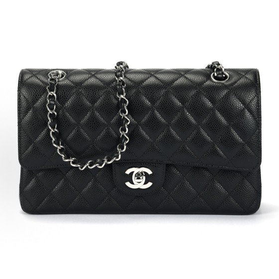 CHANEL Classic Flap CF Classic silver buckle diamond-shaped leather chain shoulder strap granular embossed cowhide mouth cover bag Crossbody bag Shoulder bag medium size black