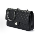 CHANEL Classic Flap CF Classic silver buckle diamond-shaped leather chain shoulder strap granular embossed cowhide mouth cover bag Crossbody bag Shoulder bag medium size black