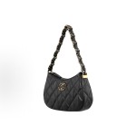 CHANEL 23K double C leather, chain diamond-shaped checkered underarm bag, Hobo, hand and shoulder bag, black