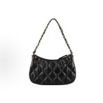 CHANEL 23K double C leather, chain diamond-shaped checkered underarm bag, Hobo, hand and shoulder bag, black