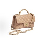 CHANEL Classic Flap CF 25B chain design granular embossed glossy calfskin combined with gold metal handbag mini camel color