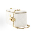 CHANEL little golden ball diamond-patterned leather chain-through sheepskin box bag, single-shoulder crossbody bag, regular white
