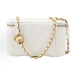 CHANEL little golden ball diamond-patterned leather chain-through sheepskin box bag, single-shoulder crossbody bag, regular white