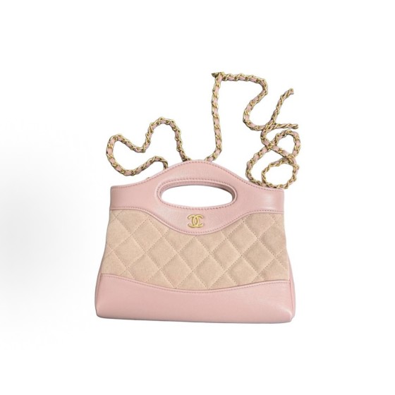CHANEL 31Bag series 25P golden metal diamond-patterned leather chain shoulder strap sheepskin single-shoulder crossbody handbag light pink