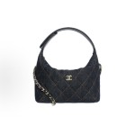 CHANEL 26P gold label Double C Logo diamond-shaped single-shoulder handbag for women, deep blue with orange