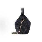 CHANEL 26P gold label Double C Logo diamond-shaped single-shoulder handbag for women, deep blue with orange