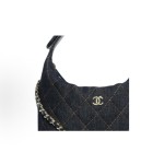 CHANEL 26P gold label Double C Logo diamond-shaped single-shoulder handbag for women, deep blue with orange