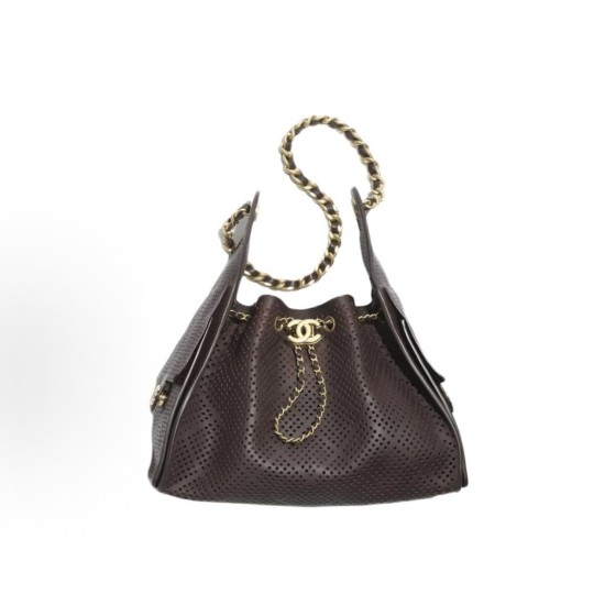 CHANEL 25Bag 26P Double C LOGO leather chain diamond-shaped hippie bag, perforated calfskin with gold metal handbag, small size for women