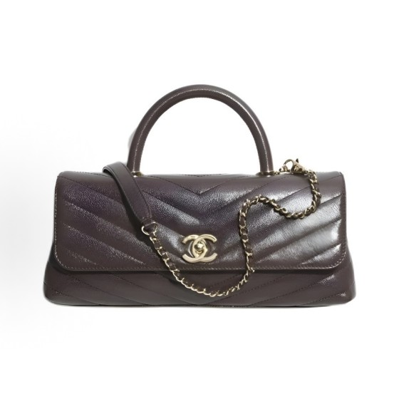 CHANEL 26P Double C Logo leather chain-stitched goatskin with bright gold metal LIDS, oversized handbag for women