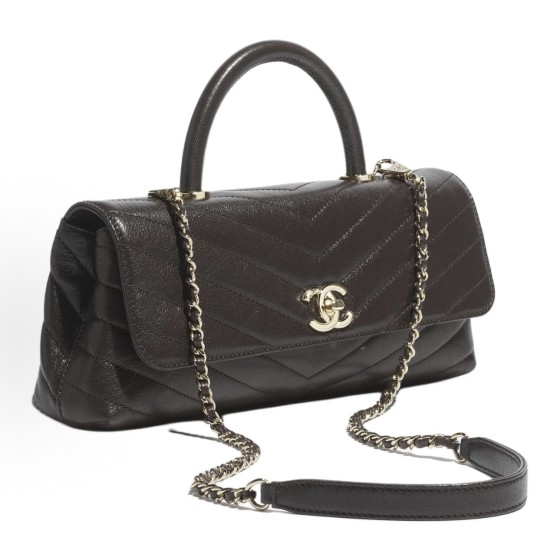CHANEL 26P Double C Logo leather chain-stitched goatskin with bright gold metal LIDS, oversized handbag for women