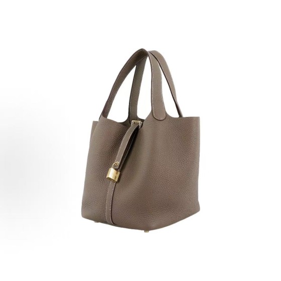 HERMES爱⻢仕 Picotin Lock 18 ⾦扣 ⼥款  Etoupe ⼤象灰