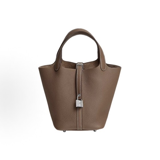 HERMES爱⻢仕 Picotin Lock 18 银扣  Etoupe ⼤象灰