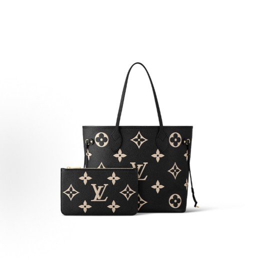 LOUIS VUITTON NEVERFULL MM 颗粒⾯压花  中号 ⿊⾊拼浅驼⾊