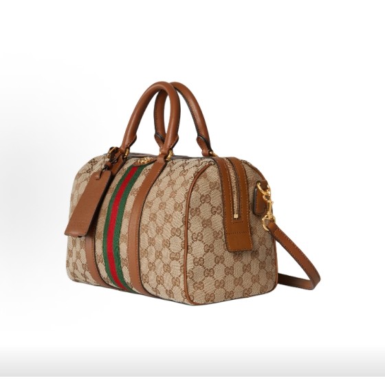 GUCCI古驰 Ophidia 手提包 中号 女款 米色拼棕色