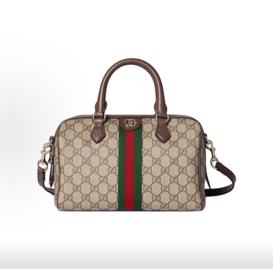 GUCCI古驰 Ophidia 波士顿包 单肩斜挎手提包 大号 女款 米色拼棕色