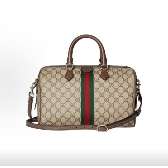 GUCCI古驰 Ophidia 波士顿包 单肩斜挎手提包 大号 女款 米色拼棕色