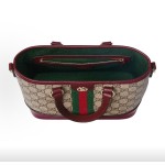 GUCCI古驰 Ophidia Tote包 单肩斜挎手提包 小号 女款 酒红色拼米棕色