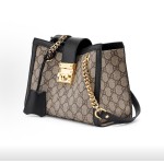 GUCCI古驰 Padlock 金色调配件钥匙锁扣 手提斜挎 单肩包 小号 女款 乌木色拼黑色