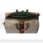 GUCCI古驰 Savoy 28L 字母交织图案 单肩斜挎手提旅行包 中号 男款 米色拼深棕色