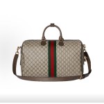 GUCCI古驰 Savoy 28L 字母交织图案 单肩斜挎手提旅行包 中号 男款 米色拼深棕色