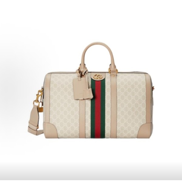 GUCCI古驰 Savoy 可调节可拆卸肩带 单肩斜挎手提包旅行包 男款 米白色拼酒红色