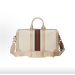 GUCCI古驰 Savoy 可调节可拆卸肩带 单肩斜挎手提包旅行包 男款 米白色拼酒红色