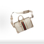 GUCCI古驰 Savoy 可调节可拆卸肩带 单肩斜挎手提包旅行包 男款 米白色拼酒红色