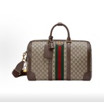 GUCCI古驰 Savoy 调节肩带拉链开合 手提单肩斜挎旅行包 大号 男款 米色拼棕色