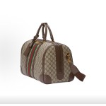 GUCCI古驰 Savoy 调节肩带拉链开合 手提单肩斜挎旅行包 大号 男款 米色拼棕色