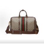 GUCCI古驰 Savoy 调节肩带拉链开合 手提单肩斜挎旅行包 大号 男款 米色拼棕色
