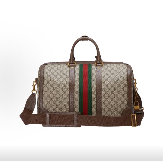 GUCCI古驰 Savoy 调节肩带拉链开合 手提单肩斜挎旅行包 大号 男款 米色拼棕色