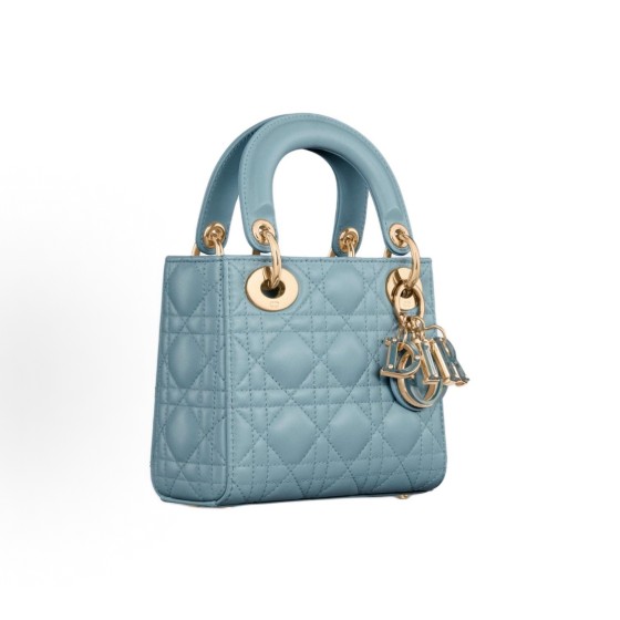 DIOR Lady Dior detachable chain shoulder strap wicker pattern Princess bag, mini women\'s crossbody handbag, sky blue